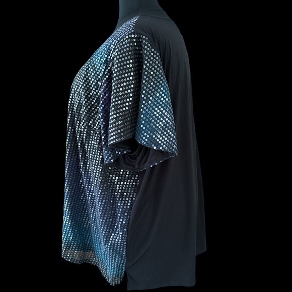 Lane Bryant Flutter-Sleeve Sequin Top Ombre Black Purple Blue NWT - Picture 6 of 7